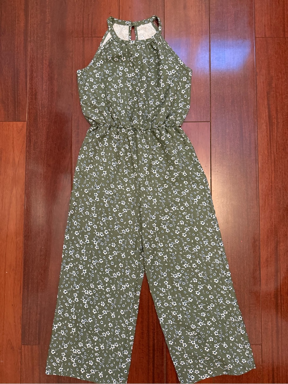Floral Halter Jumpsuit - Olive Green